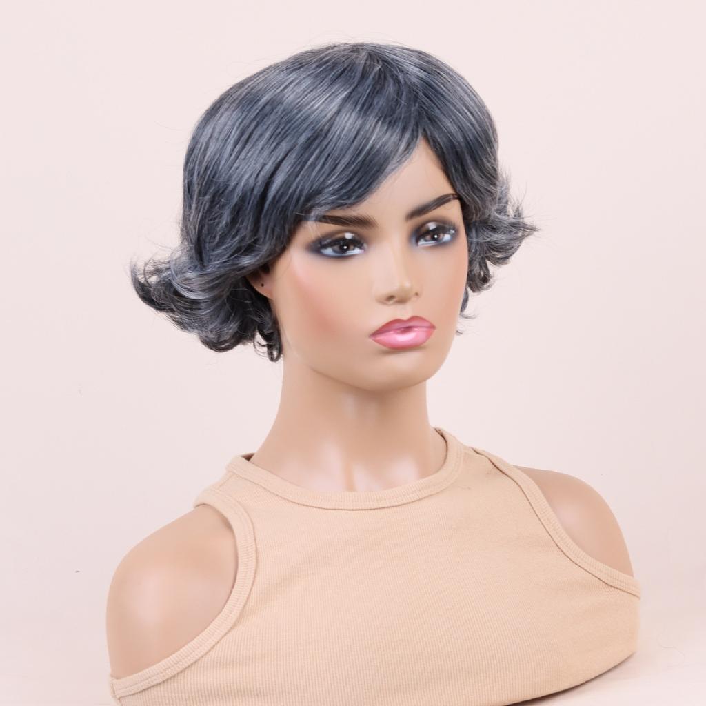 Женские модные синтетические пушистые парики с боковой челкой женские короткие вьющиеся черные седые волосы парики из высокотемпературного волокна