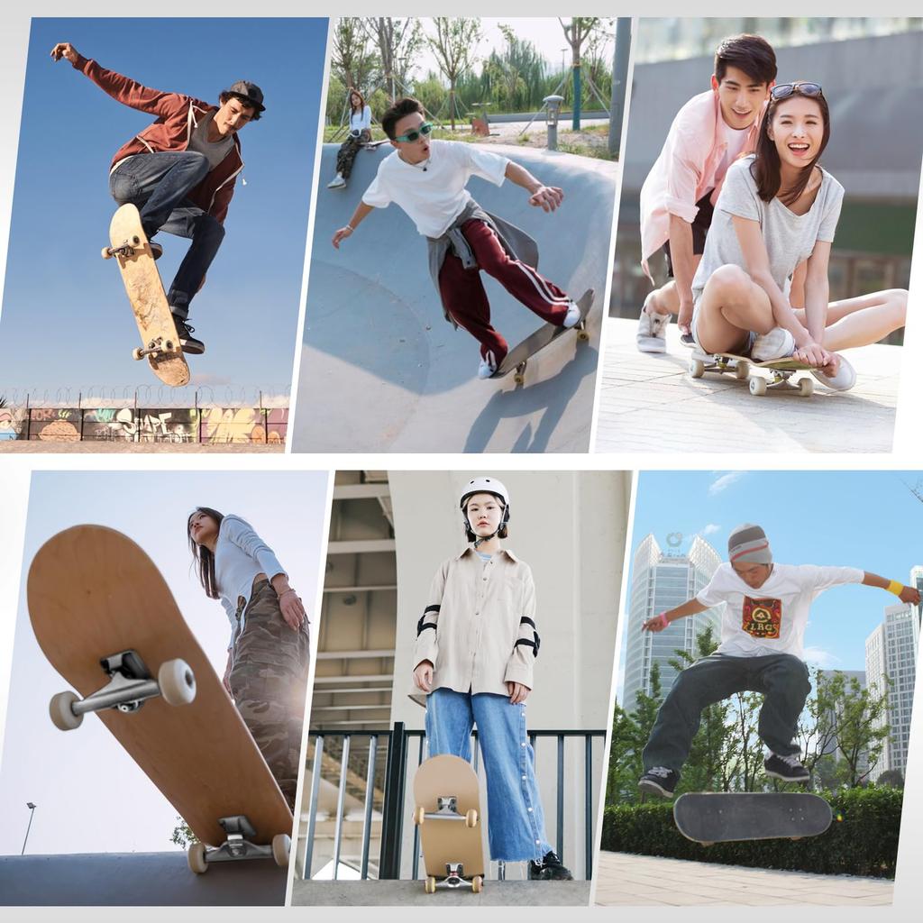 Complete Skateboard Set with Natural Wood Perfect for and and Kids Grain, Beginners, Practice, Street, Park, Tricks, Adults,