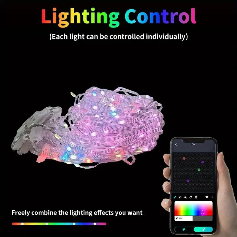 1 комплект светодиодных гирлянд-штор, меняющих цвет RGB, с управлением через приложение и пульт дистанционного управления для украшения на Хэллоуин, Рождество, свадьбу, вечеринку в саду