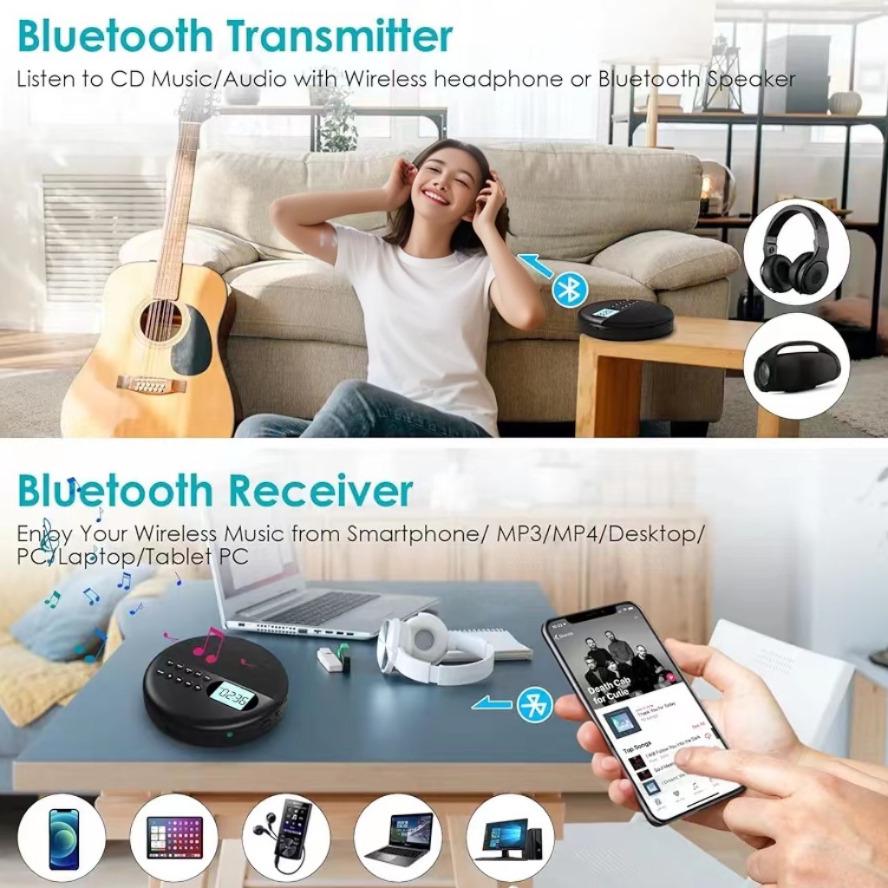Bluetooth CD-плеер с двойными стереодинамиками, защитой от ударов и функцией повтора USB