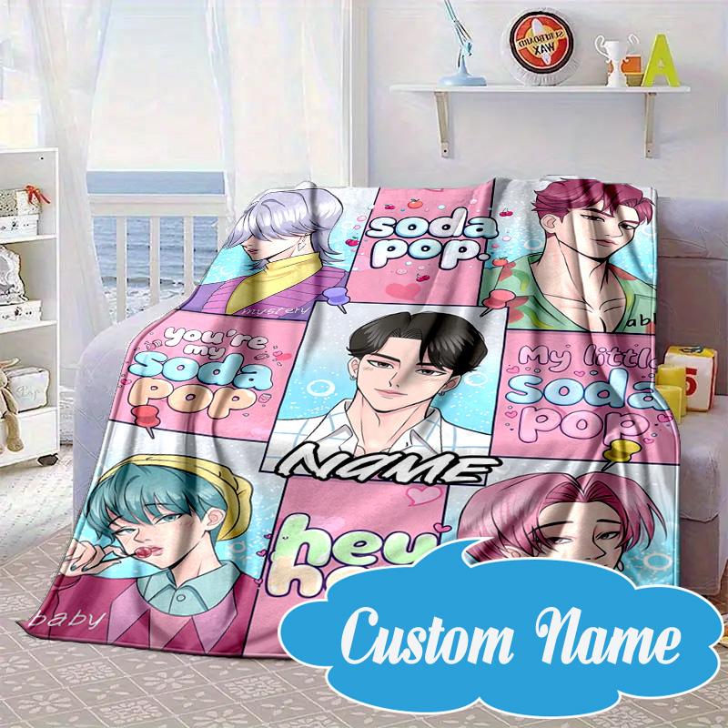 Custom Name KPop Cartoon Blanket bed sofa Blanket Flannel Blanket for Camping, Hiking, Picnic Essentials,gift for Fan family
