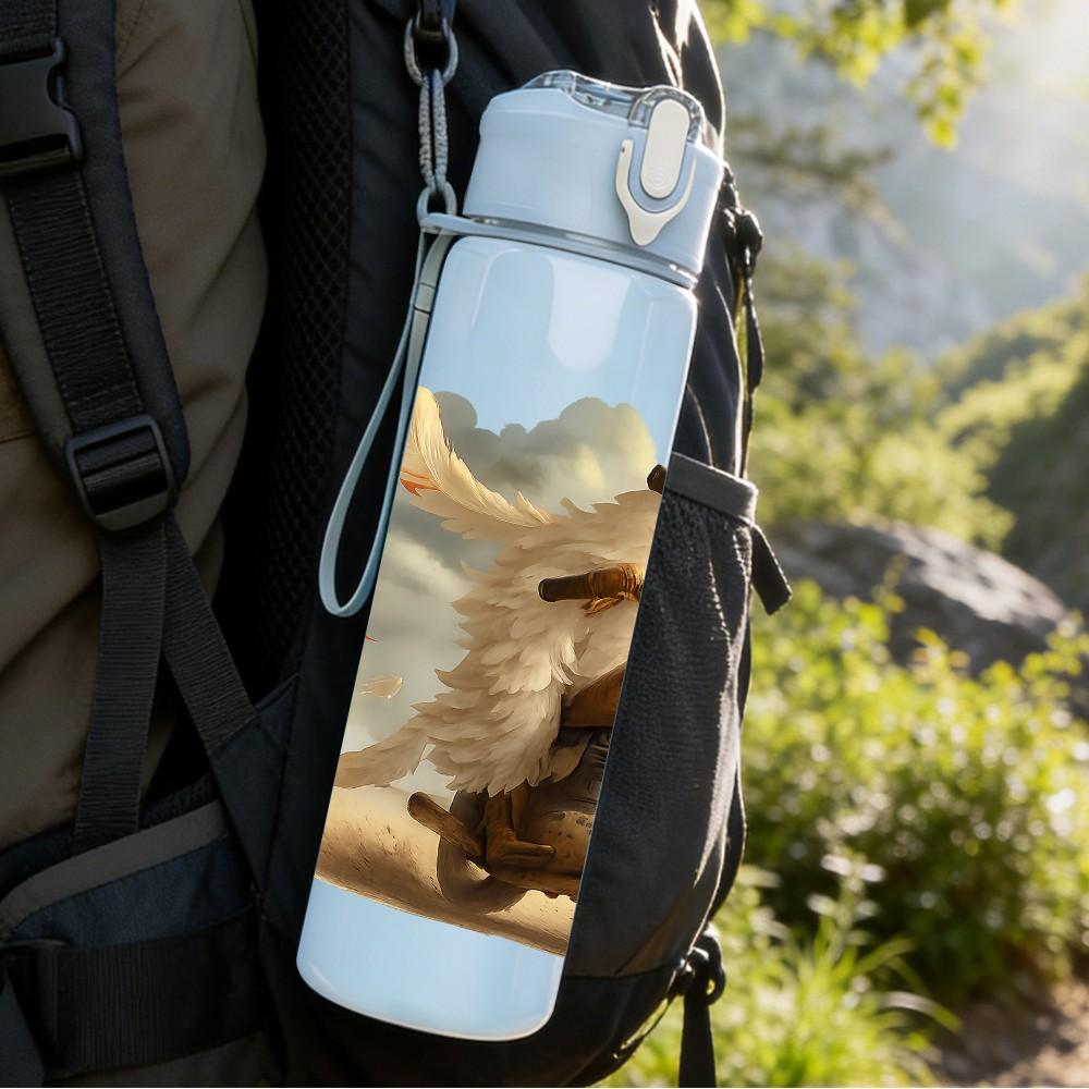 1PC Retro Motorcycle Rider Vehicle Pattern 750ml Color Plastic Sports Water Bottle Leakproof Flip Straw Lid Suitable for Sports Office Home Use