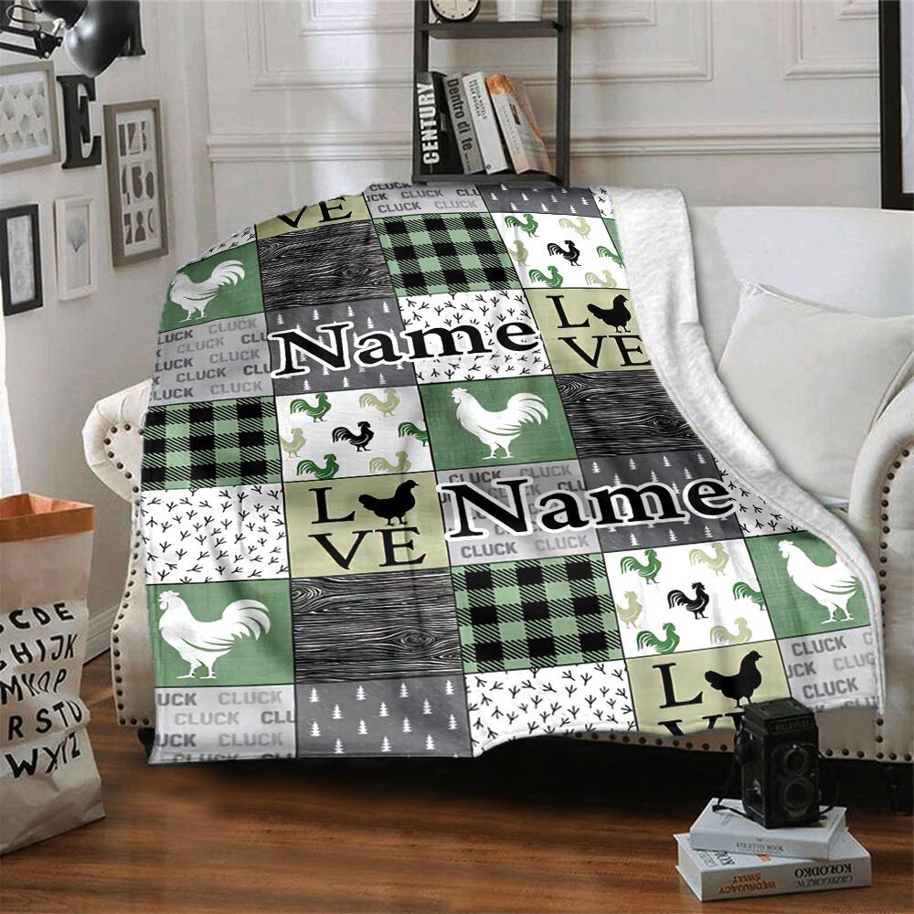 Farmhouse Rooster Love Name Customized Blanket Soft Cozy Lightweight For All Seasons Perfect For Picnics Couches Offices Beds Living Rooms Ideal Gift