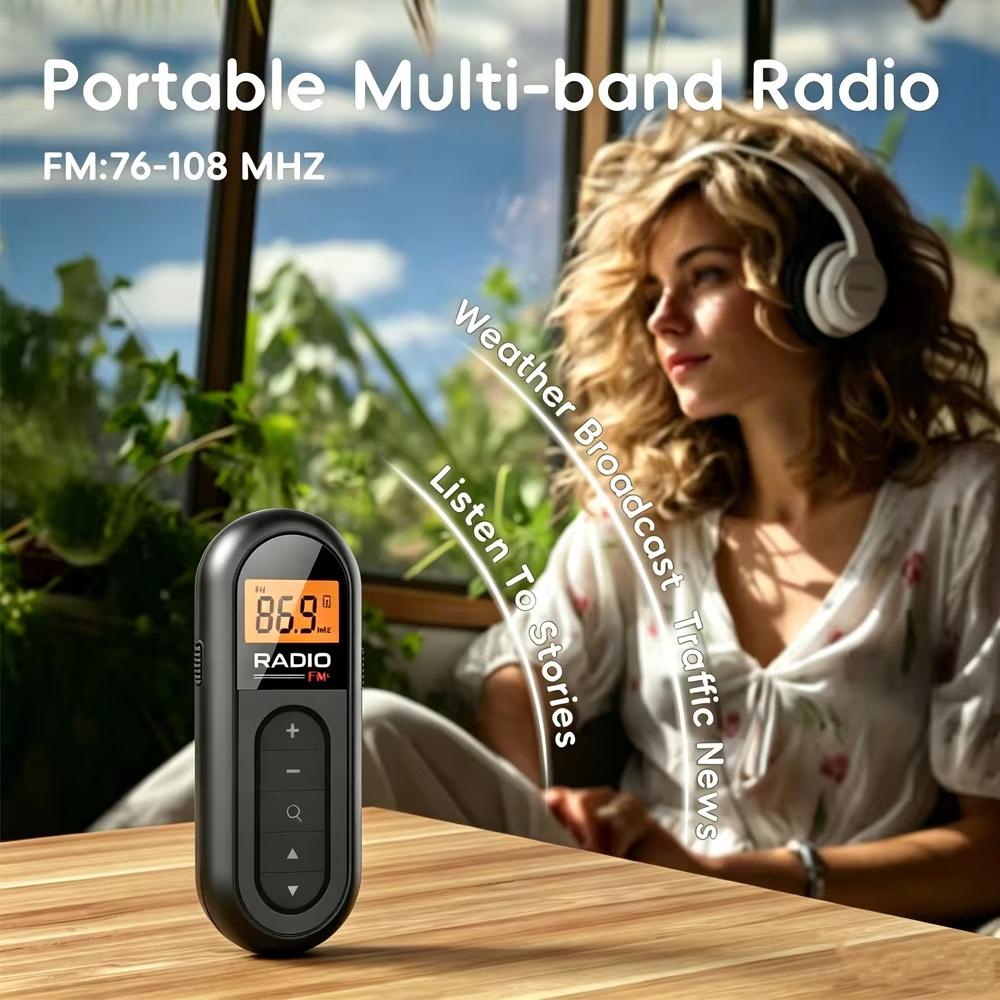 Mini Pocket Clip FM Radio Portable Radio with LCD Display Wired 3.5mm Headphones For Meetings Tours Running