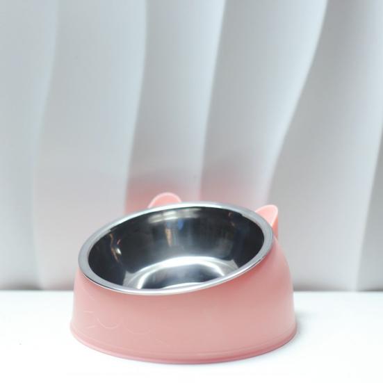 Raised Cat Food Bowl 15-degree Tilted Elevated Pet Feeder Bowl Anti Spill Stainless Steel Pet Food Dish for Dogs And Cats To Protect Pet's Spine