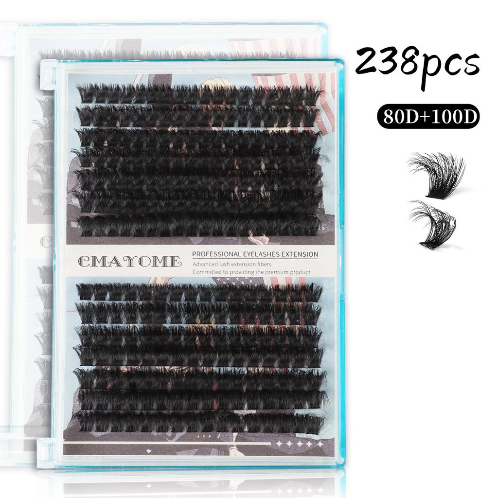 Diy False Eyelashes Single Tuft Of Hair 238 Tufts 80D + 100D Dense With Eyelash Glue Tool Set
