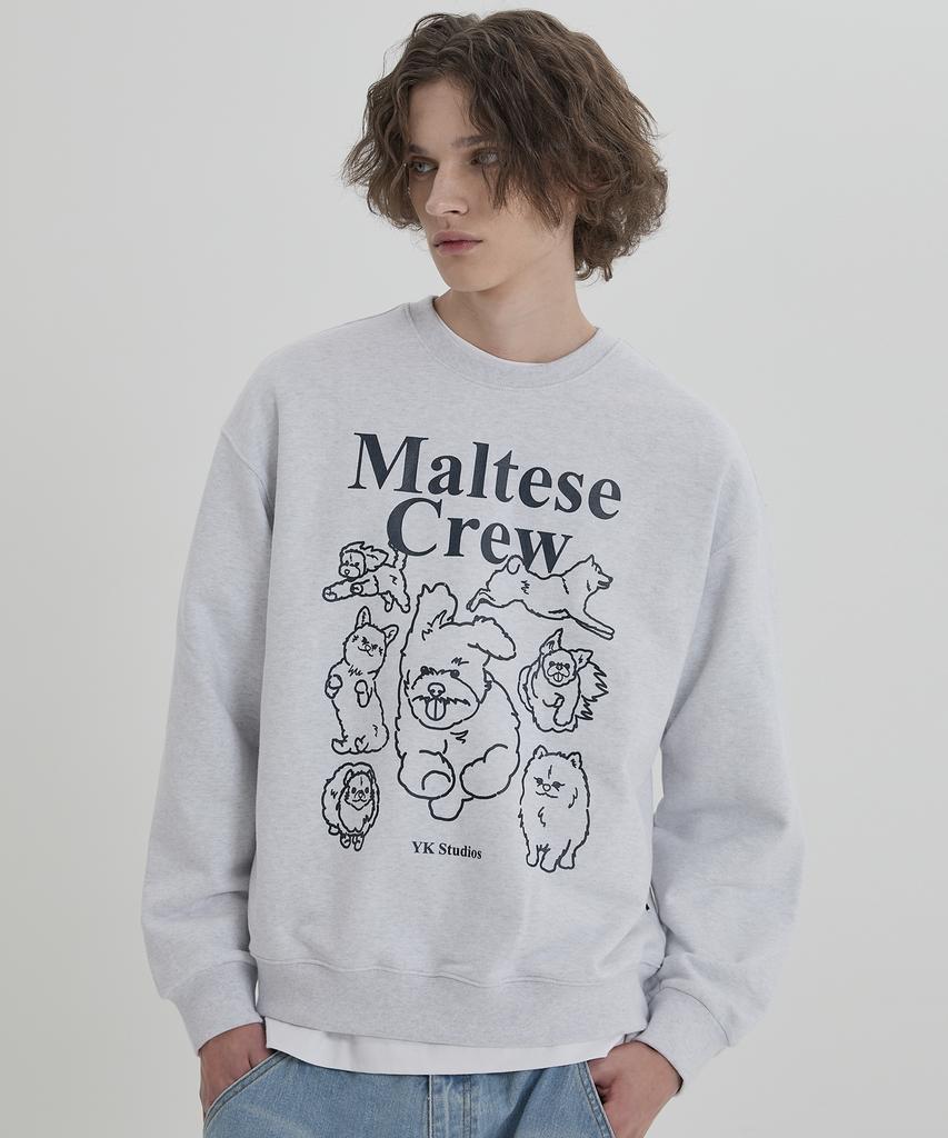 WAIKEI Maltese Crew Line Graphic Sweatshirt Melange White