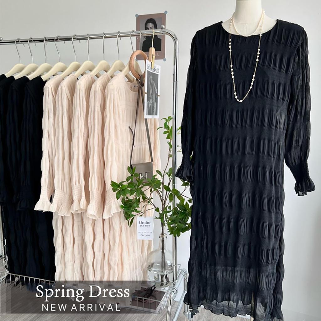 Длинное шифоновое платье с плиссированными рукавами-буфами Стильное платье для повседневной носки и осени [OGCPWYQZ] Женское, с рукавами, на подкладке, стройнящее, для вечеринок, свадеб, поездок,