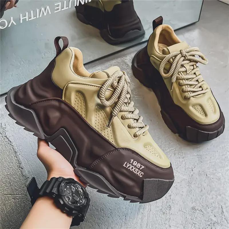 Men's Thick Sole Running Shoes - Breathable, Height-Boosting, Large Size for Autumn/Winter