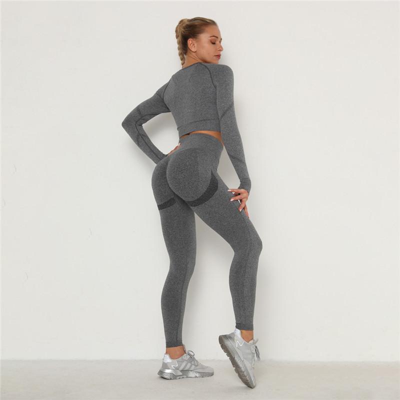 Бесшовный комплект Nessaj, костюм для йоги, 2 шт., футболки с длинными рукавами, леггинсы с пуш-ап, сексуальные спортивные комплекты для тренажерного зала