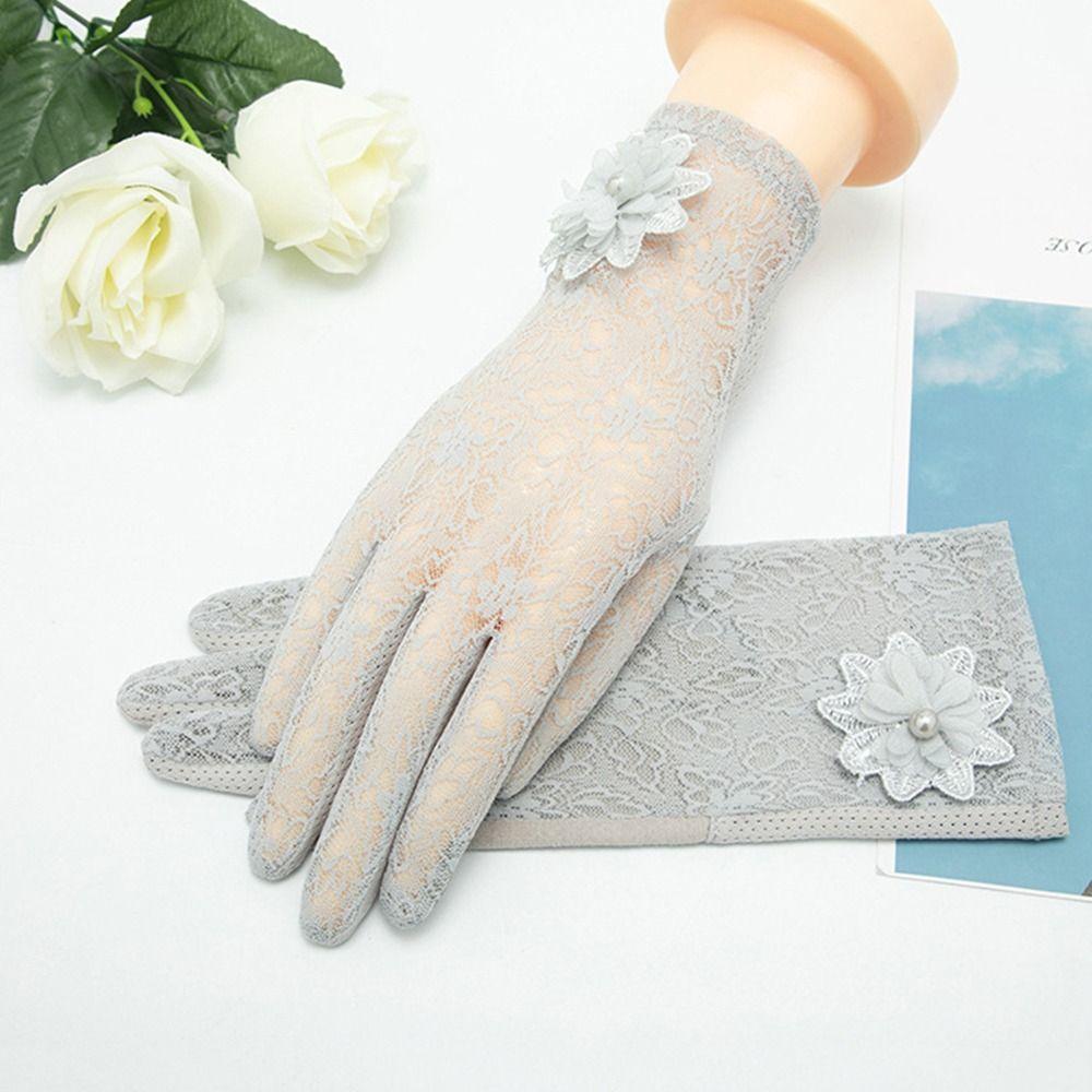 Women Breathable Riding and Driving Lace Gloves Sunscreen Gloves Ice Silk Flowers Mittens