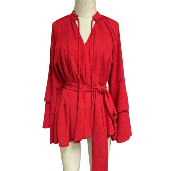 Summer Ruffle Long Sleeve Dress for Women Casual V Neck