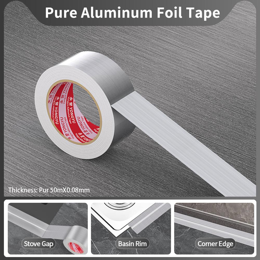 0.06/0.15mm Aluminum Foil Tape Fiberglass Kitchen Duct Countertop Wall AntiOil Pipe Repair Metal Shielding Signal