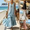 Casual Dress Women Women's Sleeveless Summer Long Tank Dress, V Neck Tiered Photogenic Outfit Ruffle Maxi Loose Flowy Beach Sundress Lightweight