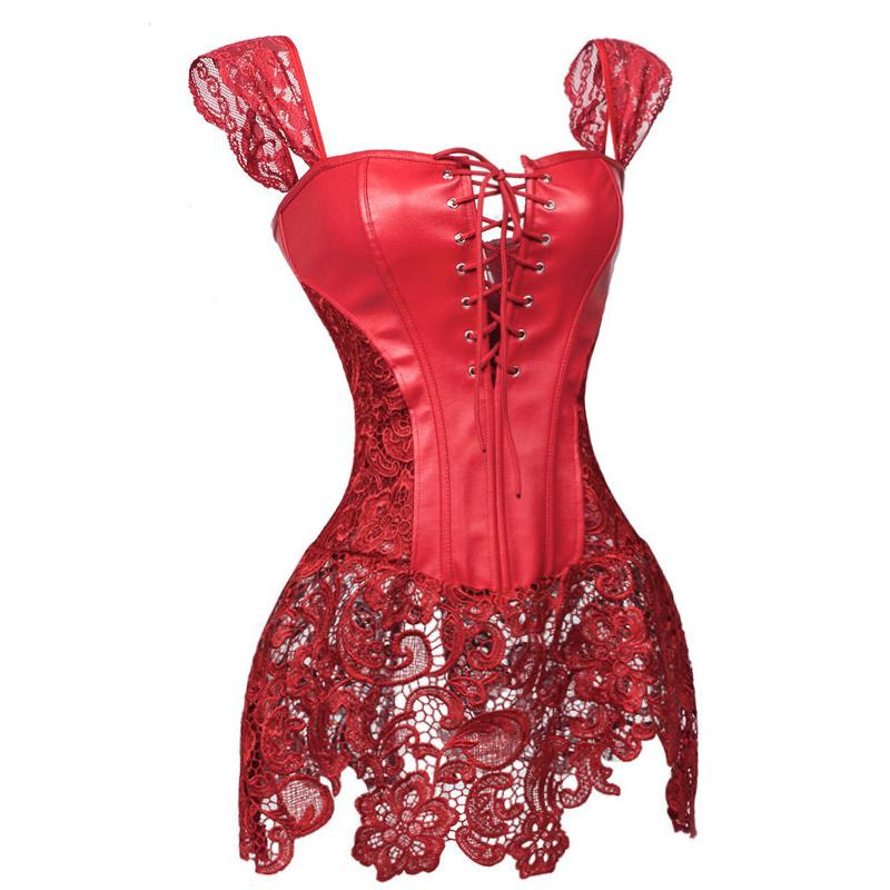 Женское готическое бюстье из искусственной кожи с корсетом и кружевной юбкой, нарядные платья, костюм