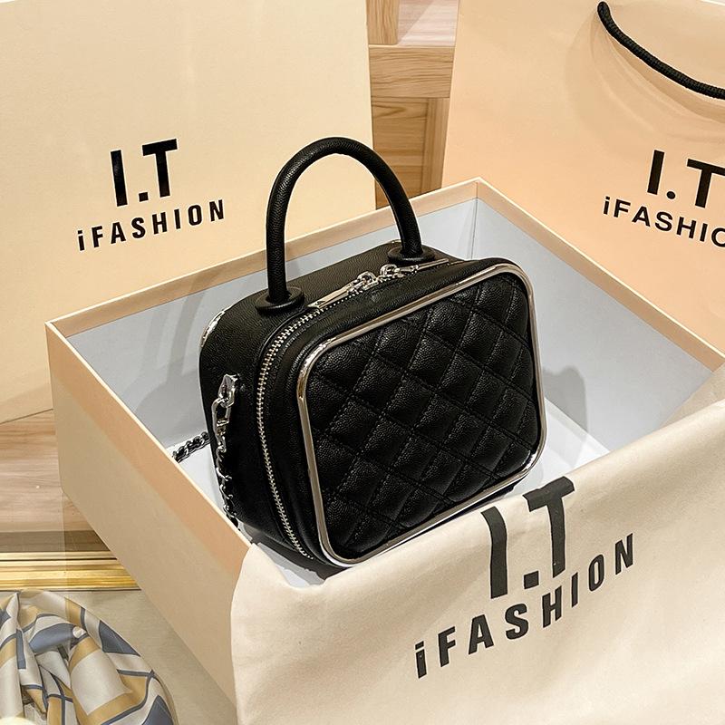 Женская сумка с вышитым нитками в ромбовидную клетку, весенне-летняя, простая косметичка-коробка, одно плечо, цепочка через плечо, маленькая квадратная сумка