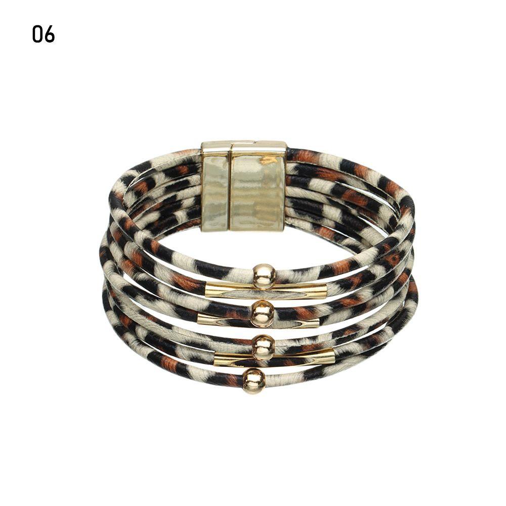 Retro Elegant Women Wrist Bands Leopard Leather Bracelets Multilayer Bangles Wide Wrap Bracelet