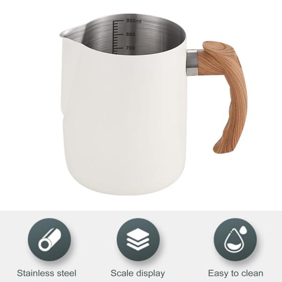 600ML/1000ML Latte Art Cup Stainless Steel Latte Jug Thickened Espresso Milk Frothing Cup with Handle for Home