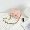 Diamond Check Embroidered Thread Small Bag Female Sweet Summer Chain Crossbody Bag Foreign Style All Shoulder Small Square Bag