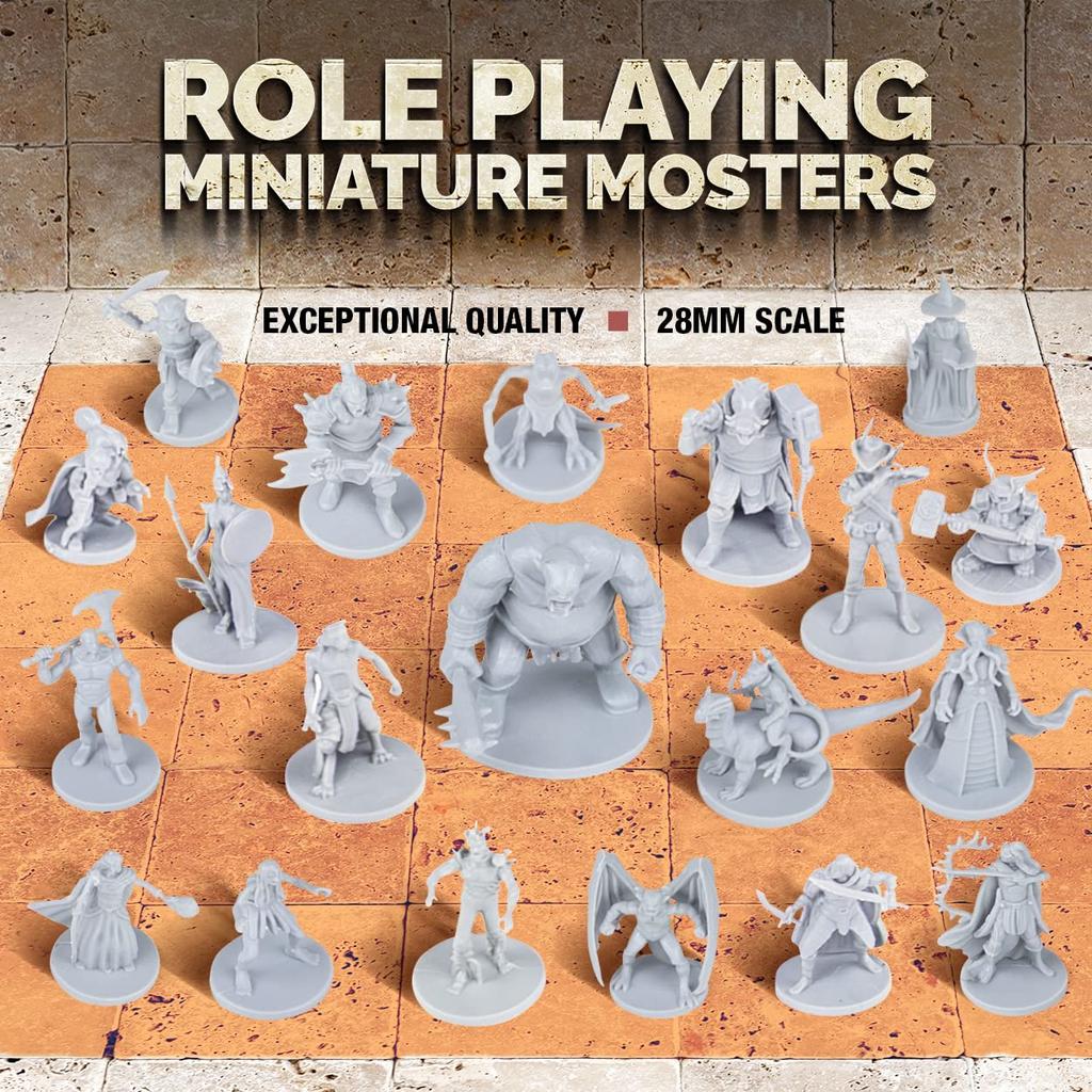 Path Gaming 20-Piece Unpainted Miniature Set – 28mm Fantasy Heroes, Monsters, and NPCs for Dungeons & Dragons & Pathfinder