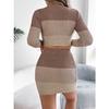 GMXIA Autumn and Winter Multi-color Long-sleeved Crop Top, Hip-hugging Skirt, Knitted Suit Women's Wear