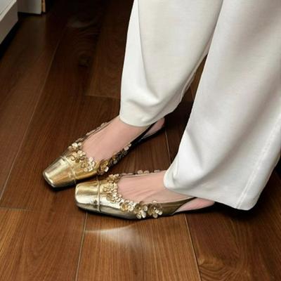 Модная женская весенняя новая модная обувь с квадратным носком, дизайнерские лоферы-слингбэки из лакированной кожи с пайетками, повседневная удобная дышащая обувь с низким верхом