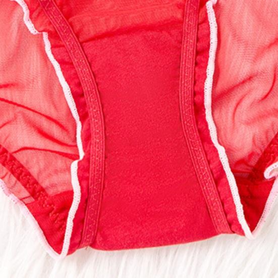 Sexy Mesh Sheer Underwear for Women Red Seamless Low Rise Panties Soft See Through