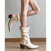 Women's 2025 Autumn/Winter Retro Korean-Style Pointed Toe Martin Boots - Versatile White Soft Leather High Heel Slouch Boots