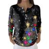 Women's Fashion Long Sleeve Christmas Snowflake Print Top Elegant Casual Top