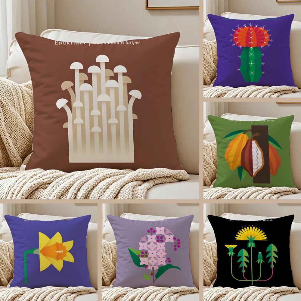 Simple Flower Art Cushion Cover Silky Short Plush Double-Sided Printed Pillow Case for Sofa All Seasons Home Decor Gift