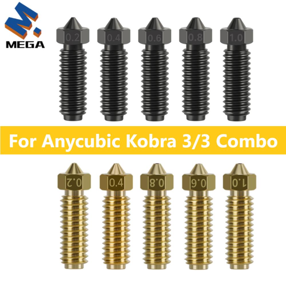 For Anycubic Kobra 3 Hotend Nozzle 0.2 0.4 0.6 0.8 1.0mm Hardened Steel Brass Nozzle For Anycubic Kobra 3 Combo Spare Parts