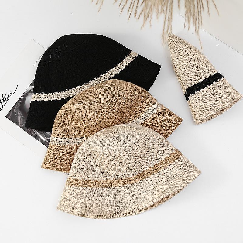 RICYGVM Летняя Солнцезащитная Шляпа-Ведро Для Женщин Ажурная Дышащая Вязаная Рыбацкая Шляпа Модная Полосатая Солнцезащитная Шляпа-Ведро