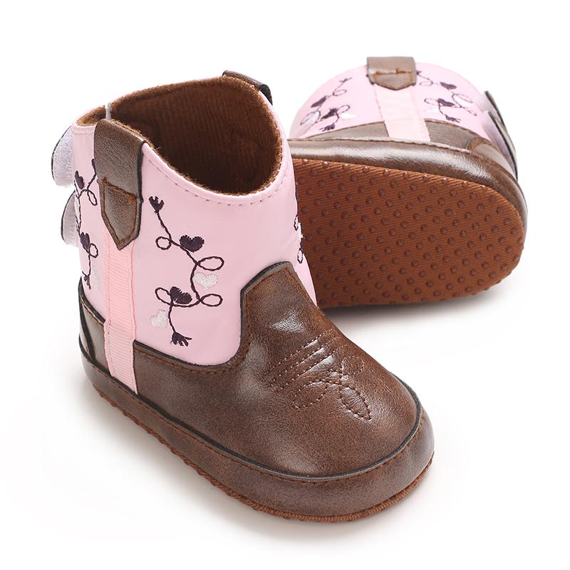 Fashionable and popular Rubber baby shoes Western denim midsole boots autumn and winter warm and anti slip casual walking shoes