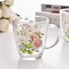 Кружка из закаленного стекла с цветочным принтом 360 мл - Микроволновая, термостойкая, утолщенная стеклянная чашка для кофе, чая, молока, сока, овсянки на завтрак, 1 шт.