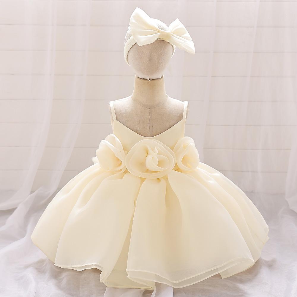 Toddler Girls 1st Birthday Dress with Heandband Bow Cute Baby Baptism Gown Kids Wedding Party Elegant Princess Vestidos Christmas Costume Dress