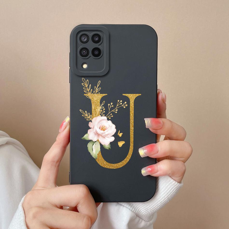 Elegant Case For Samsung M22 M32 4G 5G Rose Letter Phone Shell Lens Protective Cover For Galaxy M32 M22 Liquid Silicone Bumper