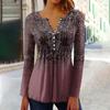 Women's Printed Button Collar Pleated Printed Long Sleeves Holiday Basics Tunic Slim Tops Printed Ethnic Tops T-Shirts V Neck Pullover Tops Pullovers