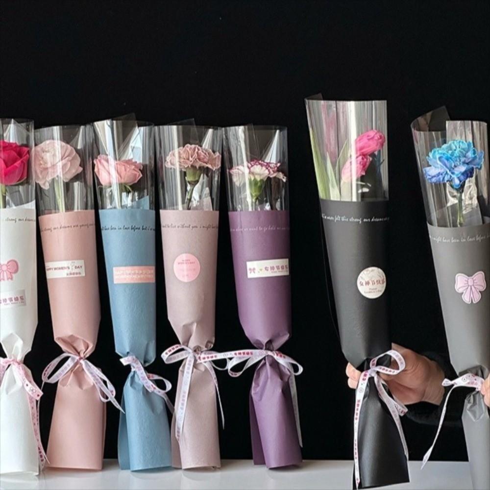 20 Pieces Waterproof Single Flower Wrapping Bags Transparent Bouquet Packaging Bag Valentine's Day