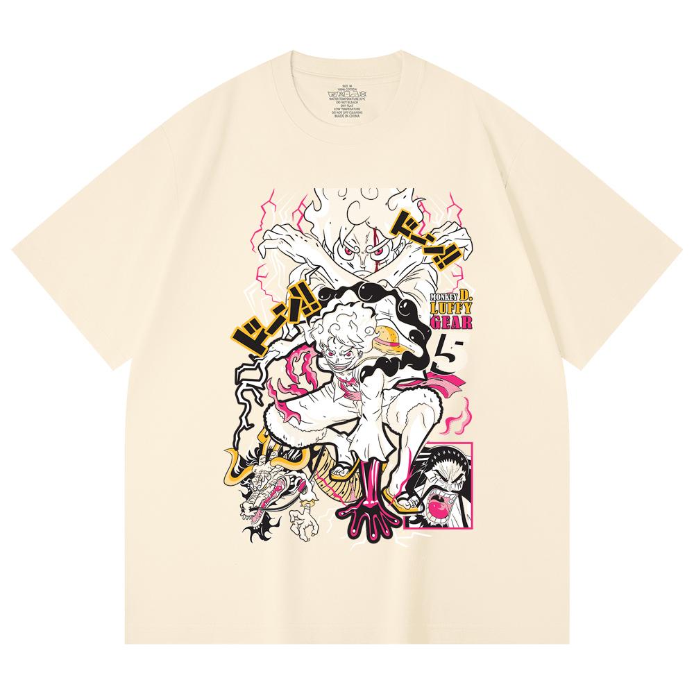 230 г/м² 100% хлопок Цельный V23 Принт Luffy Gear Унисекс Тяжелая хлопковая футболка