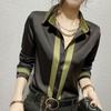 Women's Clothing Fashion Spliced Blouse Commute Single-breasted Korean Turn-down Collar Spring Autumn New Long Sleeve Slim Shirt