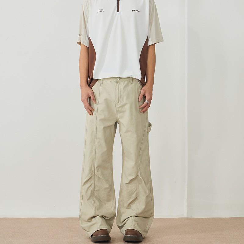 Mens Relaxed Fit Deconstructed Pants With Flared Leg Cotton Utility Trousers Streetwear Casual Wear