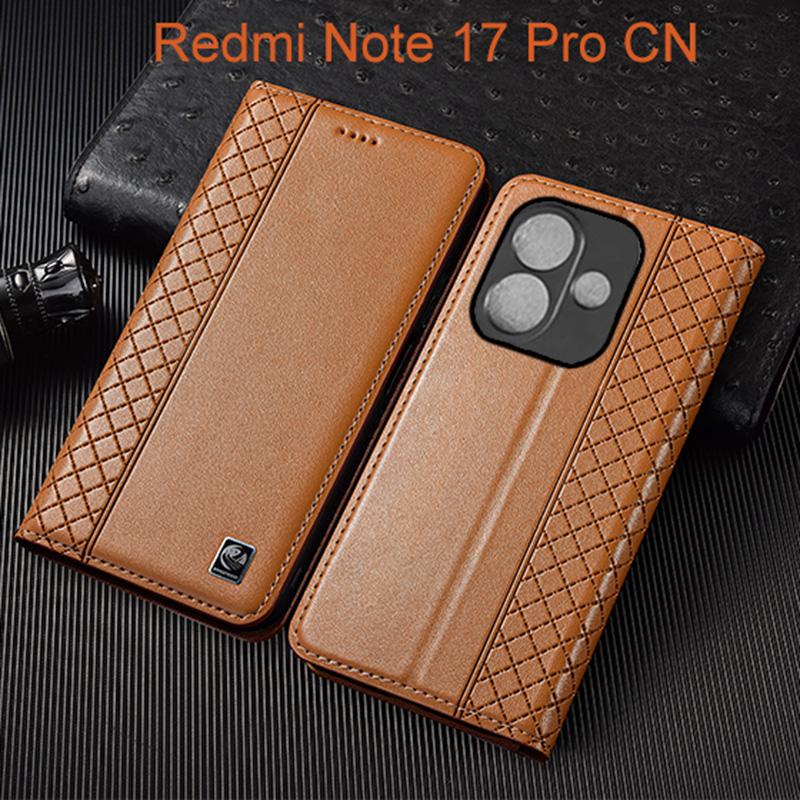 Флип-кейс из натуральной кожи Napa с внутренней решеткой для телефона Xiaomi Redmi Note 17 Pro, чехол для телефона, кармашки для карт, защита от царапин
