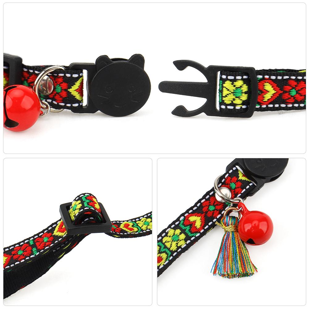 Classic Adjustable Cat Collar, Jacquard Embroidered Plaid Cat Collar with Bells and Floral Pendant Prevent Loss Fits Pet Cats & Puppies