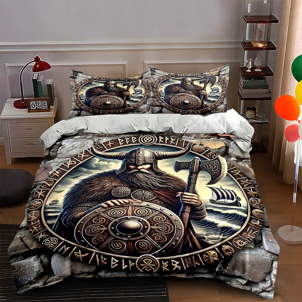 Viking-themed illustration. Bedding Duvet cover sets Duvet covers Pillowcases gifts (1 * Duvet Cover 2 * Pillowcases, without duvet insert)