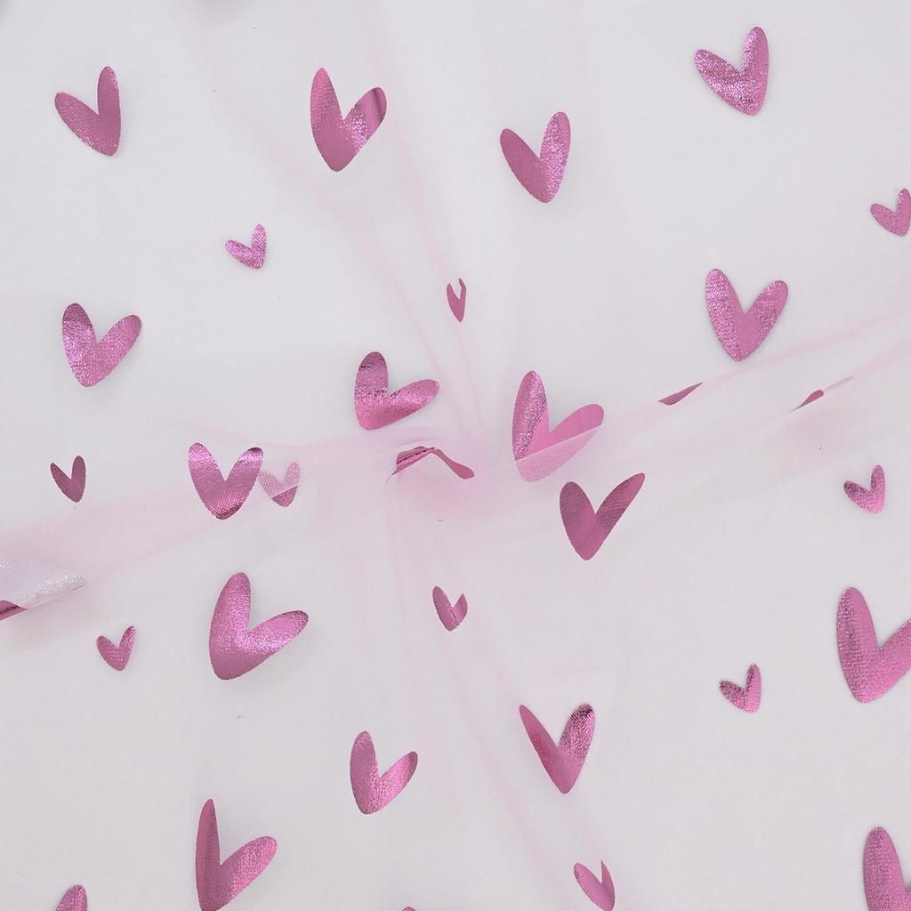 Artoid Mode Pink Heart Gauze Table Runner 120 Inch 10FT,Glitter Metallic Foil Valentine’s Day Sheer Dining Anniversary Wedding Table Decor for Home