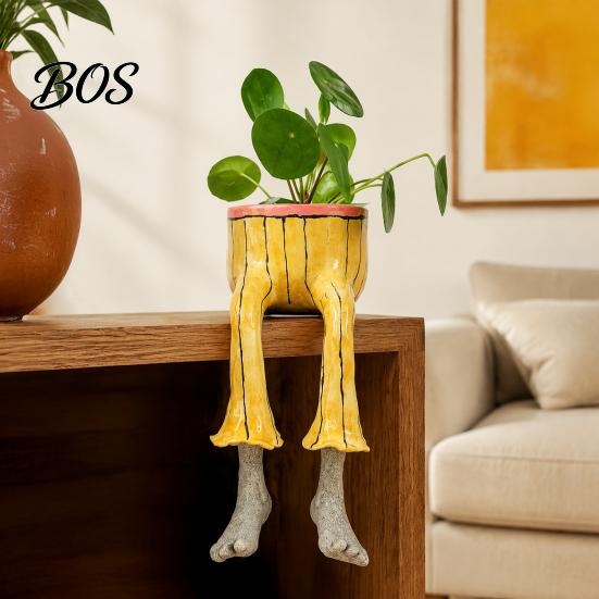 Creative Housewarming Present Cute Leggy Planter, Sitting Human Resin Planter with Legs, Shelf Sitter Plant Holder Pot for Succulents Cacti