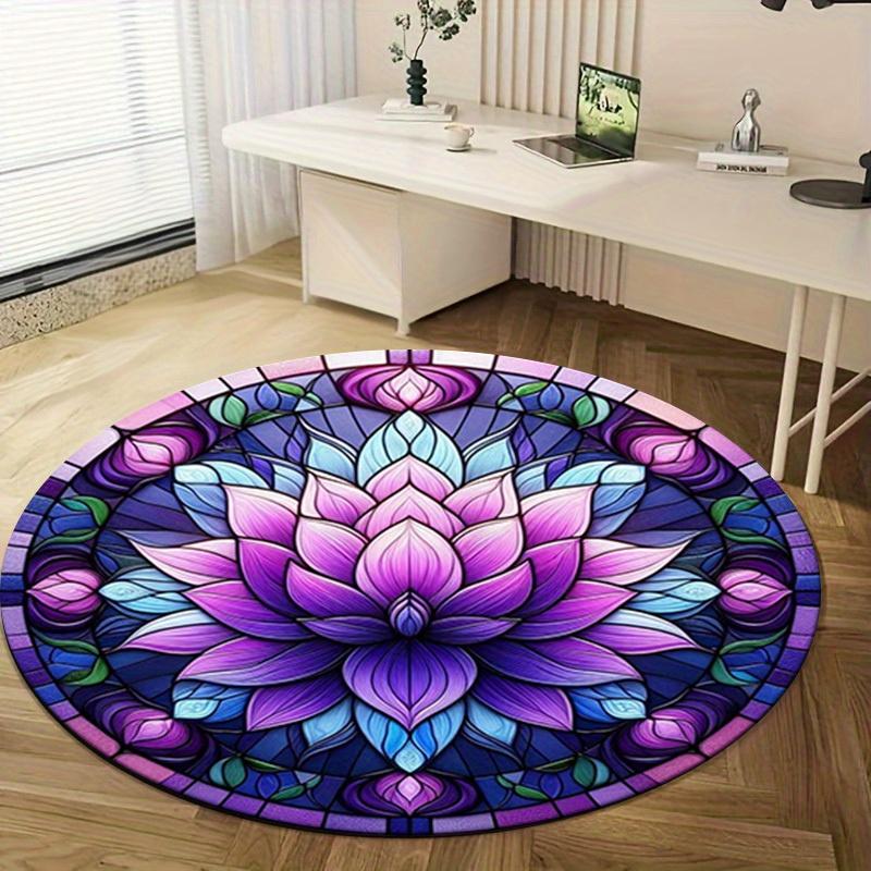 1pc Colorful Lotus Stained Glass Circular Rug - Home Decor, Office Round Mat, Outdoor Gift ItemRA1521