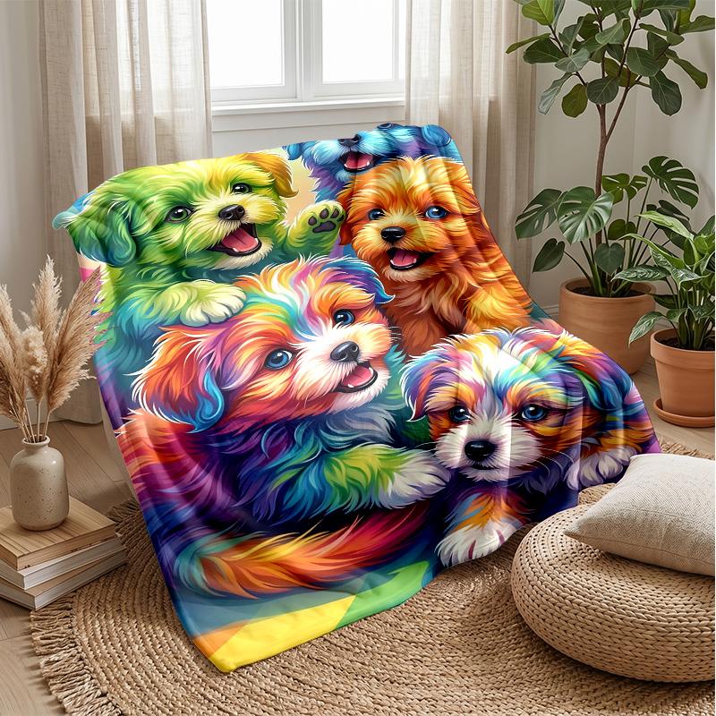 Rainbow Paw Prints Theme blanket Lightweight Warm Flannel Blanket Decorative Throw Blanket for Home Decoration