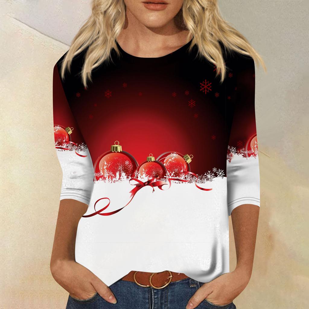 Christmas Women's Sweatshirt Designer Round Neck Long Sleeve Loose Fashion Casual Red Plaid Snowflake Fun Pattern Print Top