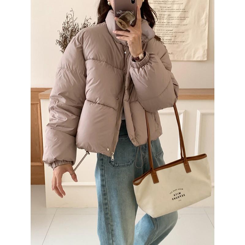 Womens Short Cotton Puffer Jacket Loose Stand Collar Thick Casual Winter Coat Petite Women